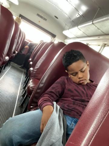 worn out on the bus ride home