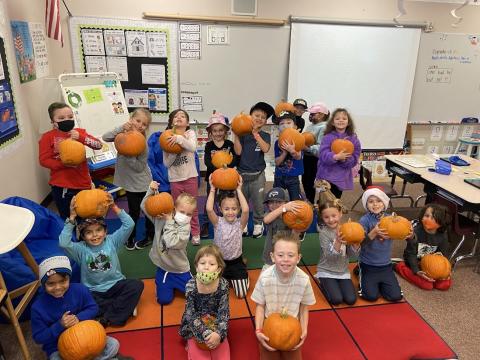 class with pumpkins