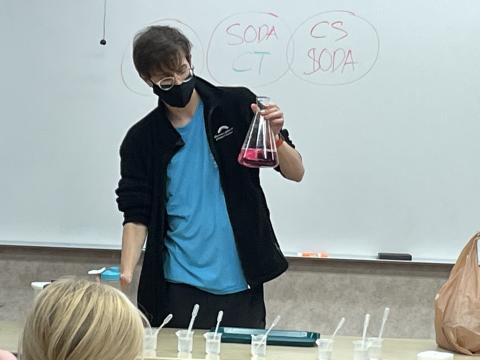 Science demonstration with cabbage juice