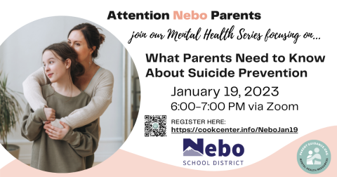What parents need to kow about suicide prevention. January 19, 2023.  6:00-7:00 PM via Zoom