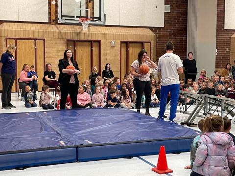 Mrs. Bird and Miss Harness helping the dunk team